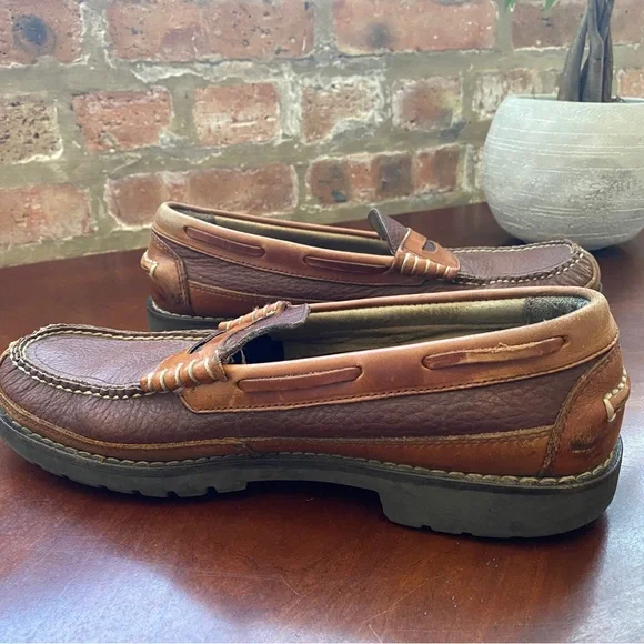 LL Bean Brown Leather Loafer Men's Size 8.5 D Wide Distressed - Picture 5 of 9